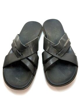 John Varvatos Black Leather Slide Sandals | 9